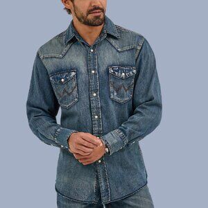 Wrangler Cowboy Cut Long Sleeve Western Denim Snap Work Shirt
